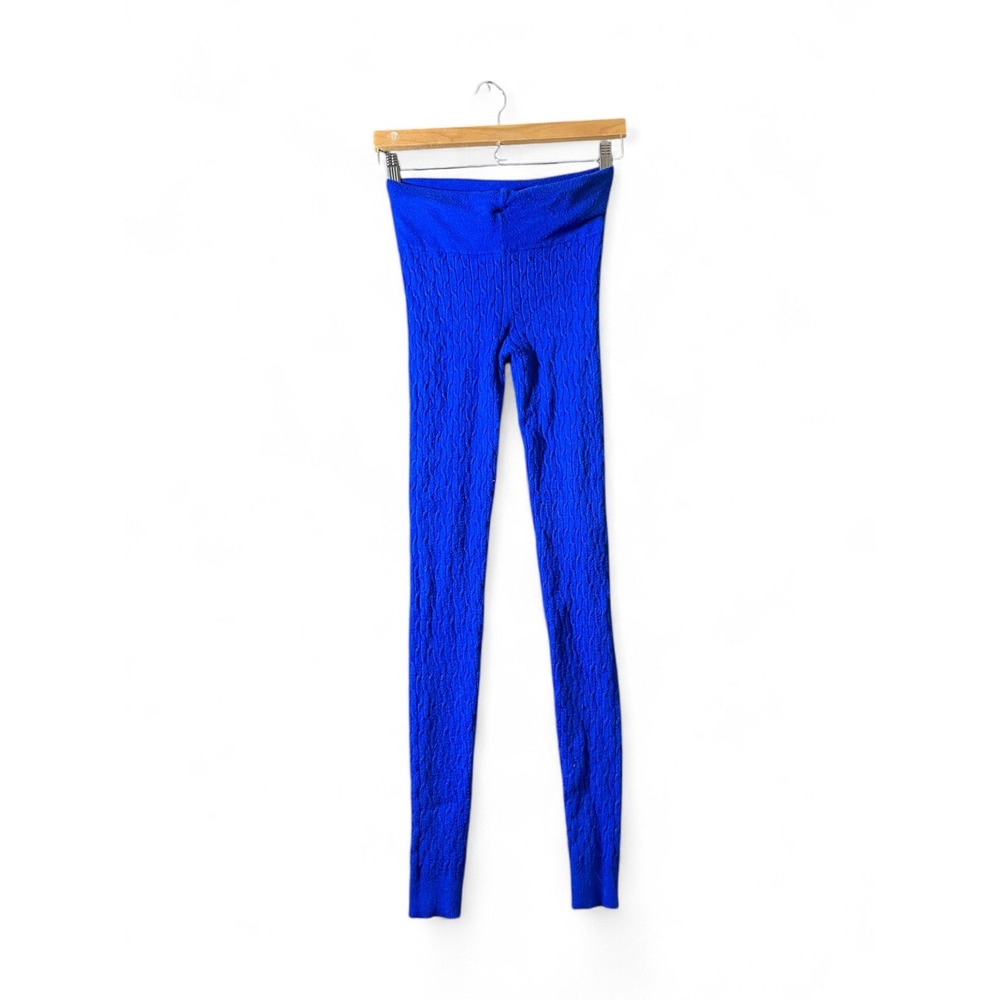 Daisy Royal Blue Cable Knit Leggings Womens Medium High Rise Textured Slim Fit